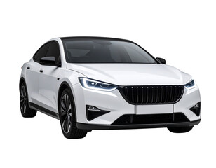 Futuristic Electric Sedan Front View with LED Strip Headlights, Isolated on White Background (2)