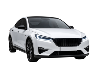 Futuristic Electric Sedan Front View with LED Strip Headlights, Isolated on White Background (2)