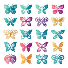 Set of Colorful Abstract Butterfly Icons Vector Art
