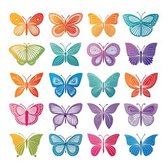 Set of 20 Colorful Abstract Line Art Butterfly Icons – Vector Art