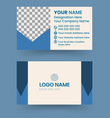 Modern Blue and White Corporate Business Card Template with Geometric Design, Editable Contact Information, Logo Placeholder, and Professional Layout for Branding