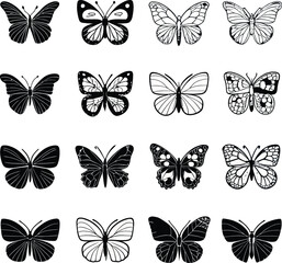 Grid of Minimalist Butterfly Icons – Vector Set