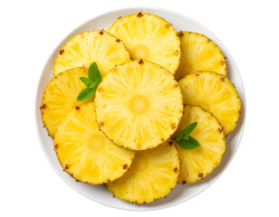  Artistic Pineapple Slice Fan Arrangement with Leaves, Isolated PNG.