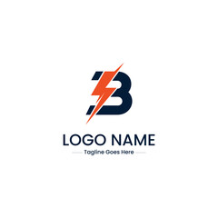 Vector art of letter b logo with orange lightning bolt on white background