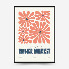 Abstract floral posters template. Modern trendy Matisse minimal style. Pink and blue colors. Hand drawn design for wallpaper, wall decor, print, postcard, cover, template, banner.