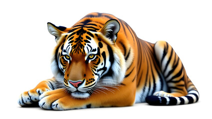 Obraz premium tiger isolated on white background, captured in high detail. Ideal for wildlife projects, educational content, nature photography, and conservation themes