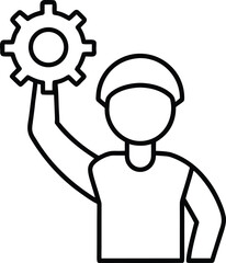 Outline of an Indonesian Worker Raising a Hand with a Flag