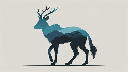 Double Exposure Deer with Mountain Landscape