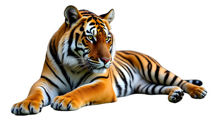 Obraz premium tiger isolated on white background, captured in high detail. Ideal for wildlife projects, educational content, nature photography, and conservation themes