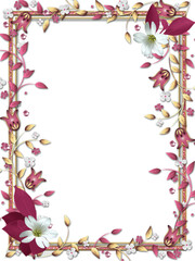 Floral Frame with Gold Accents and Pink Flowers