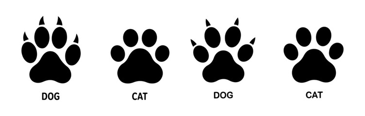 cat and dog paw print icon set

