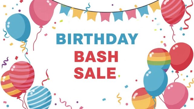 Birthday Bash Sale Graphic Animation with Balloons and Confetti