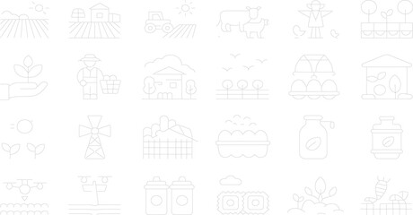 Agricultural & Farm Line Icons - Farming, Produce, Livestock & Modern Agriculture Symbols

