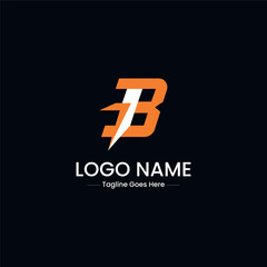 Vector art of modern orange and black letter b logo with lightning bolt