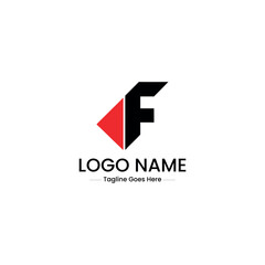 Vector art of black letter f logo with a red triangle