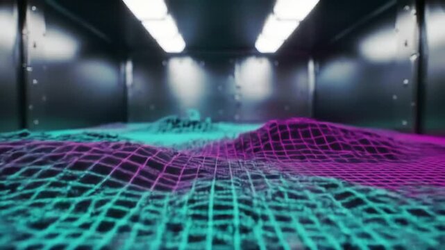 Abstract Grids Forming Landscape Surface with Colorful Lighting