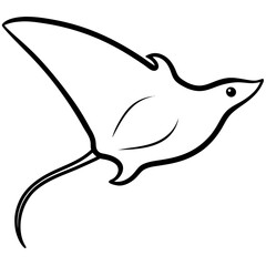 Obraz premium Elegant line art illustration of a stingray with a flat body and tail isolated on white background