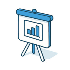 Presentation board featuring business data represented in isometric style on transparent background. Presentation board showcases information and statistics, perfect for modern digital technology.