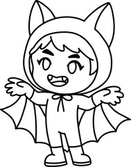 Chibi Bat Boy Halloween Costume Coloring Page