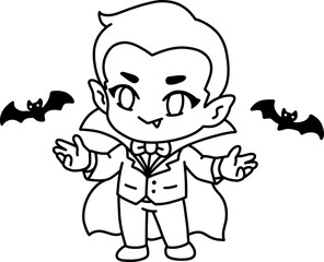 Chibi Vampire Boy Halloween Costume Coloring Page
