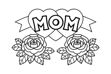 Mom heart with roses coloring page for mother s day