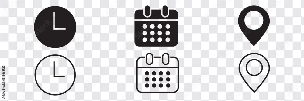 Sticker time date address icon set collection vector illustration. event icons vector. location, calendar & 