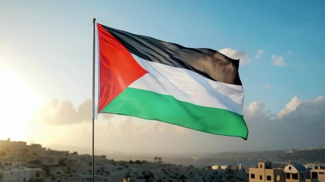 palestine flag waving in the wind.