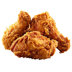 Crispy golden brown fried chicken drumsticks and thigh isolated on transparent background