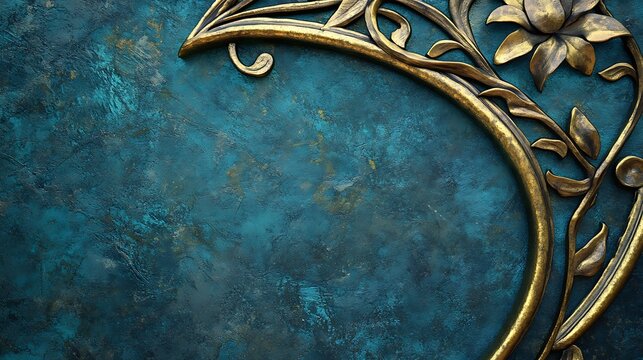Ornate golden frame on teal textured background