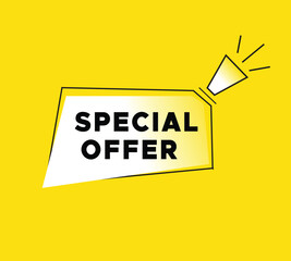 Special offer banner speech for announce design yellow background, business, web, ui vector illustration.