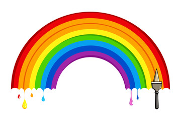 Rainbow painting with dripping colors and brush vector