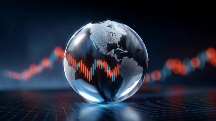 Holographic globe displaying global emerging tech and stock market trends - Powered by Adobe