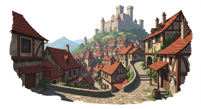 illustration medieval castle in the castle