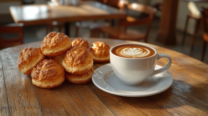 Coffee and pastries on a cafe table