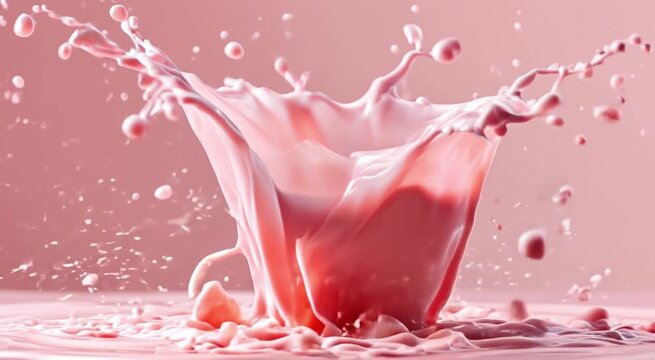 Strawberry Milk Splash Slow Motion Pink Drink Refreshing Dessert Concept Food