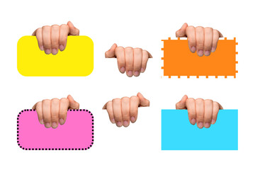 Hands holding Colorful Spaces : Close-up shot captures various hands grasping vividly colored...