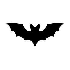 Fototapeta premium Black bat silhouette vector icon. Spooky Halloween animal with open wings isolated on white background., silhouette