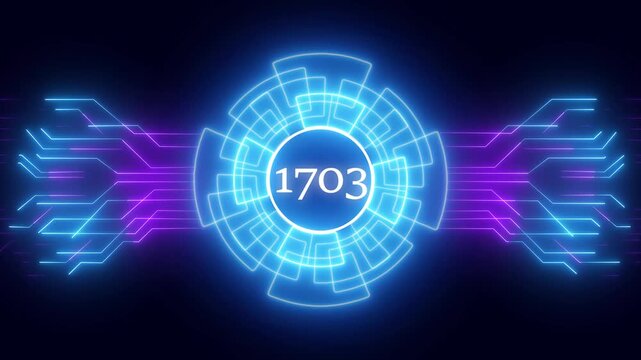 Concept of counting years. 1703 year symbol concept. New Year 1703 animation. 1703 number neon text black background 4k video .New Year celebration. Future and futuristic technology concept