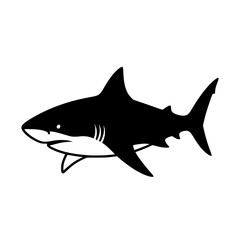 Fototapeta premium Great white shark silhouette vector illustration. Black and white graphic of a marine predator isolated on white, silhouette