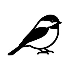 Simple chickadee bird silhouette vector graphic. Black and white icon of a small songbird on a white background., silhouette