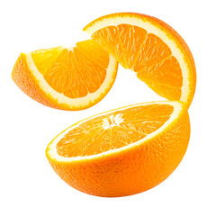  Half Orange with Floating Slice Above It, Minimalist Concept, Isolated on Transparent Background