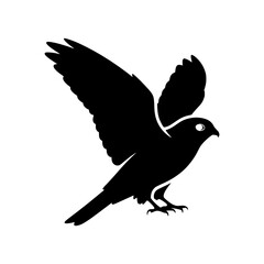 Obraz premium Vector silhouette of a majestic falcon or hawk landing, with its wings spread wide for flight and action, silhouette