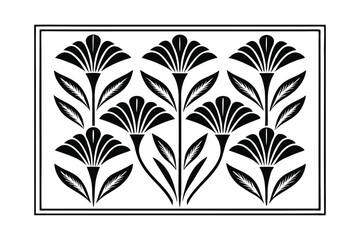 Elegant black and white art deco floral pattern with stylized flowers