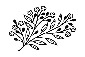Elegant black and white floral branch illustration with small flowers