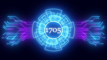 Concept of counting years. 1701 year symbol concept. New Year 1701 animation. 1701 number neon text black background 4k video .New Year celebration. Future and futuristic technology concept
