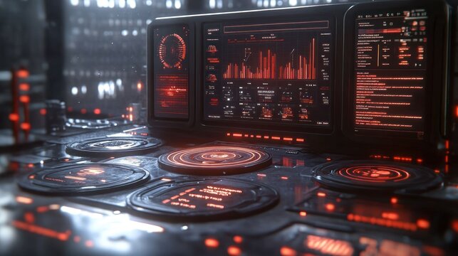 Futuristic control panel with multiple displays
