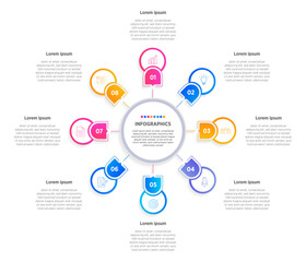 Modern Infographic design elements for your business data with 8 options, parts, steps, timelines or processes, Circle round concept. Vector Illustration.	