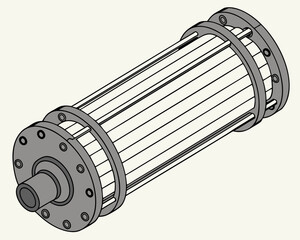 Detailed isometric illustration of uranium fuel rods with structural rings, components of a nuclear reactor core bundle.