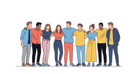 Obraz premium A diverse group of friends standing together embracing each other with arms around shoulders