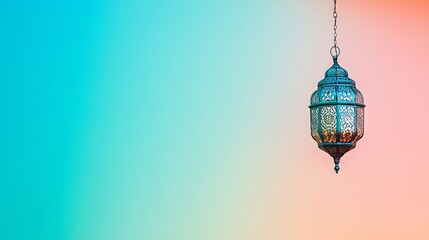 Obraz premium Ornate hanging lantern against a soft gradient background
